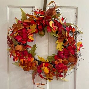 Vibrant Red & Orange Autumn Wreath for Door by Heritage Harvest (NEW)